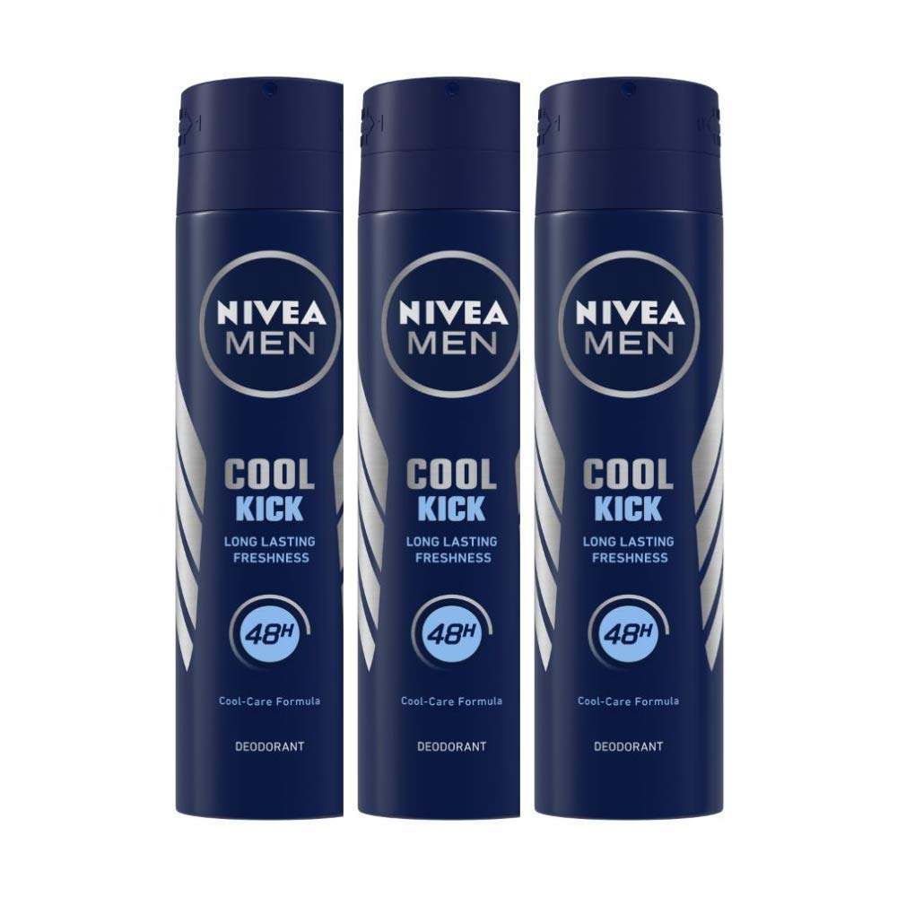 NIVEA Spray Deodorant Cool Kick 48 Hour for Men, 150ml (Pack of 3) Pack of 3 Cool Kick 48 Hour Deodorant for Men