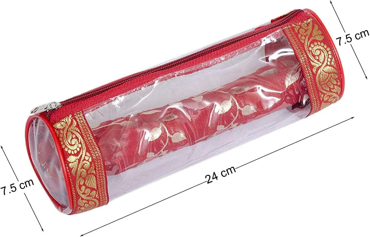 Rudraksh Raw Silk Single Rod Travel Bangle Pouch Wardrobe Organizer Vanity Box For Women/Girls Bracelets And Bangles, Maroon - Set of 4 Pack Of 4 Maroon