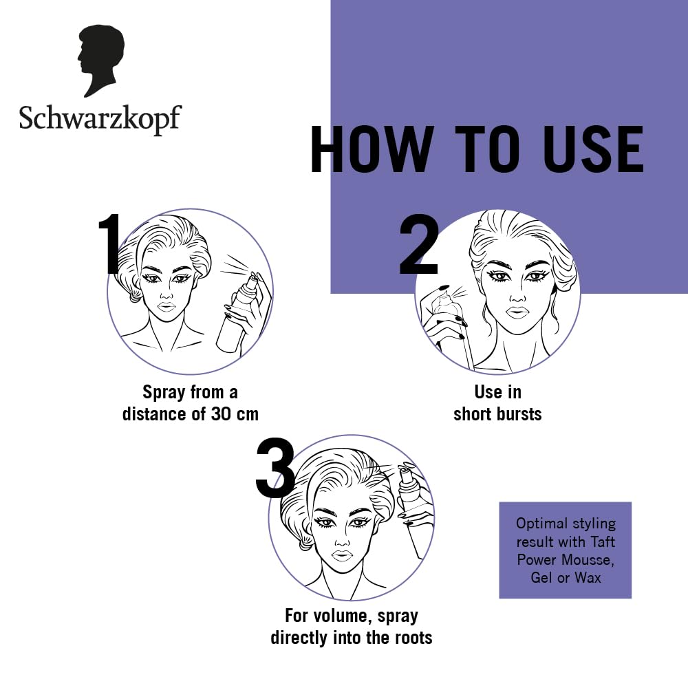 TAFT Schwarzkopf Ultimate Hair Spray For Hair With Crystal Shine | Hold 5+ For 72H hold | Protects From Wind And Humidity | No Stickiness | Easy To Brush Out |