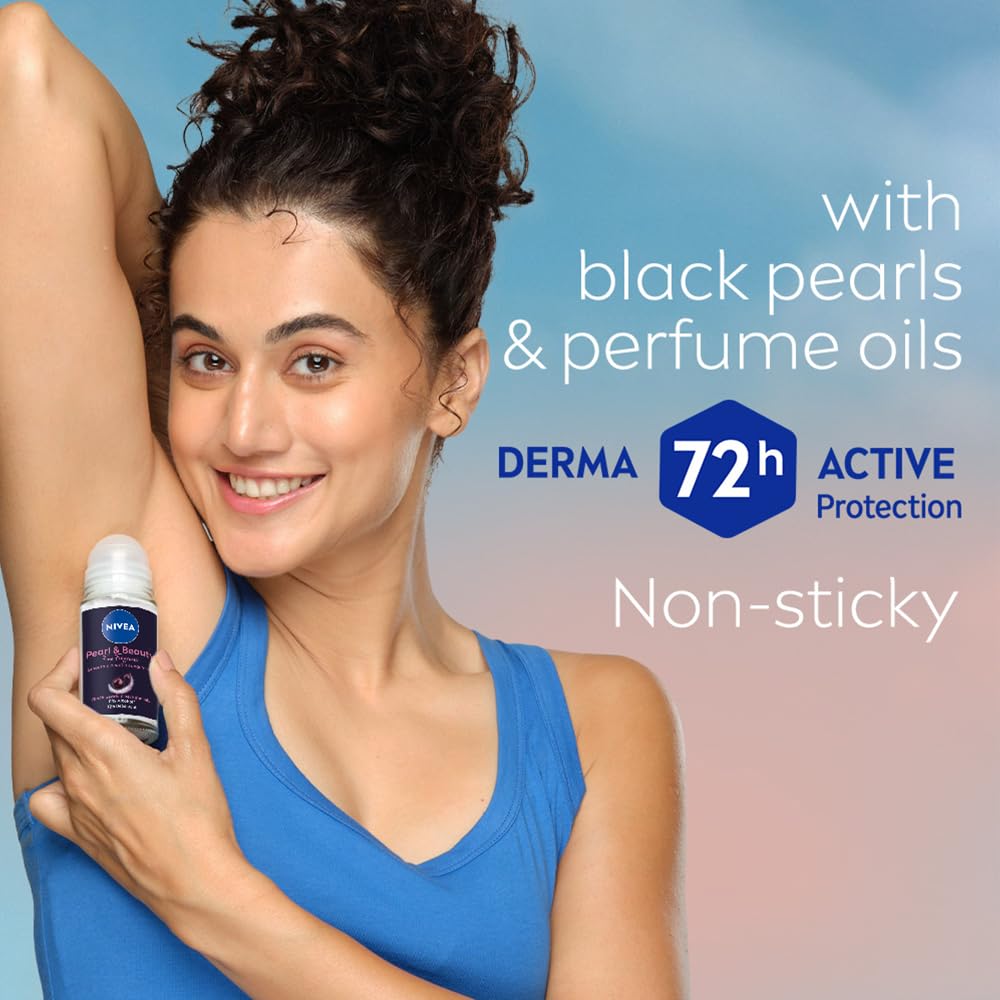 NIVEA Women Pearl & Beauty Roll On Deodorant, Underarm Deodorant with 72H Active Odour Protection, Long-Lasting Floral Fragrance, Underarm Roll On for Fresh, Be