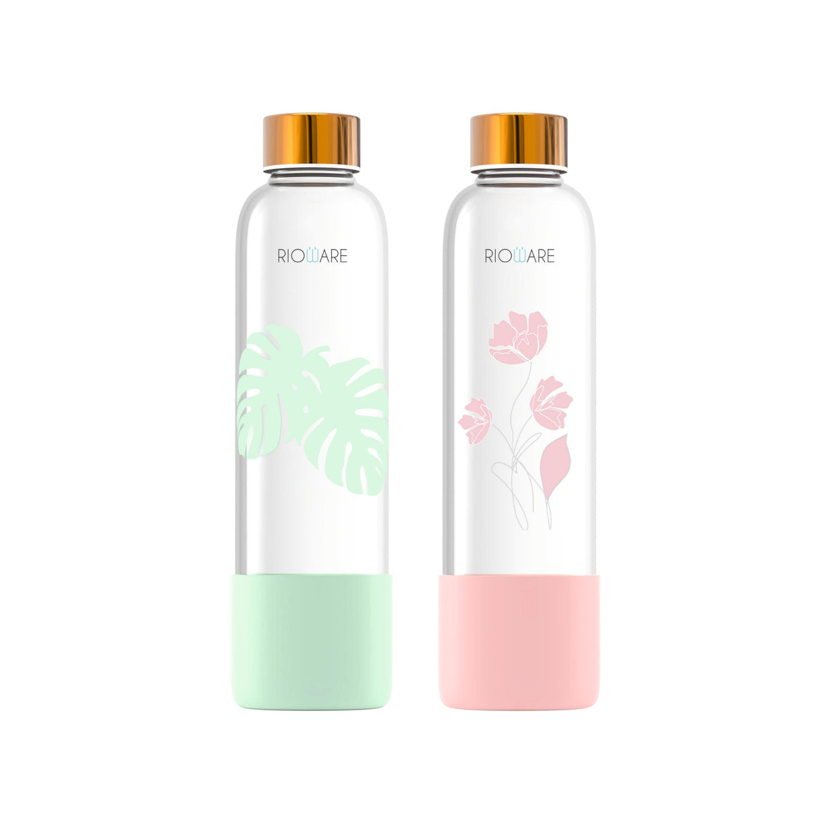 Rioware Purifa Borosilicate Glass Water Bottle With Silicon Sleeve (750Ml) | Airtight Lid | Leak Proof | Golden Cap | Fridge Water Bottles For Home, Office & Gy