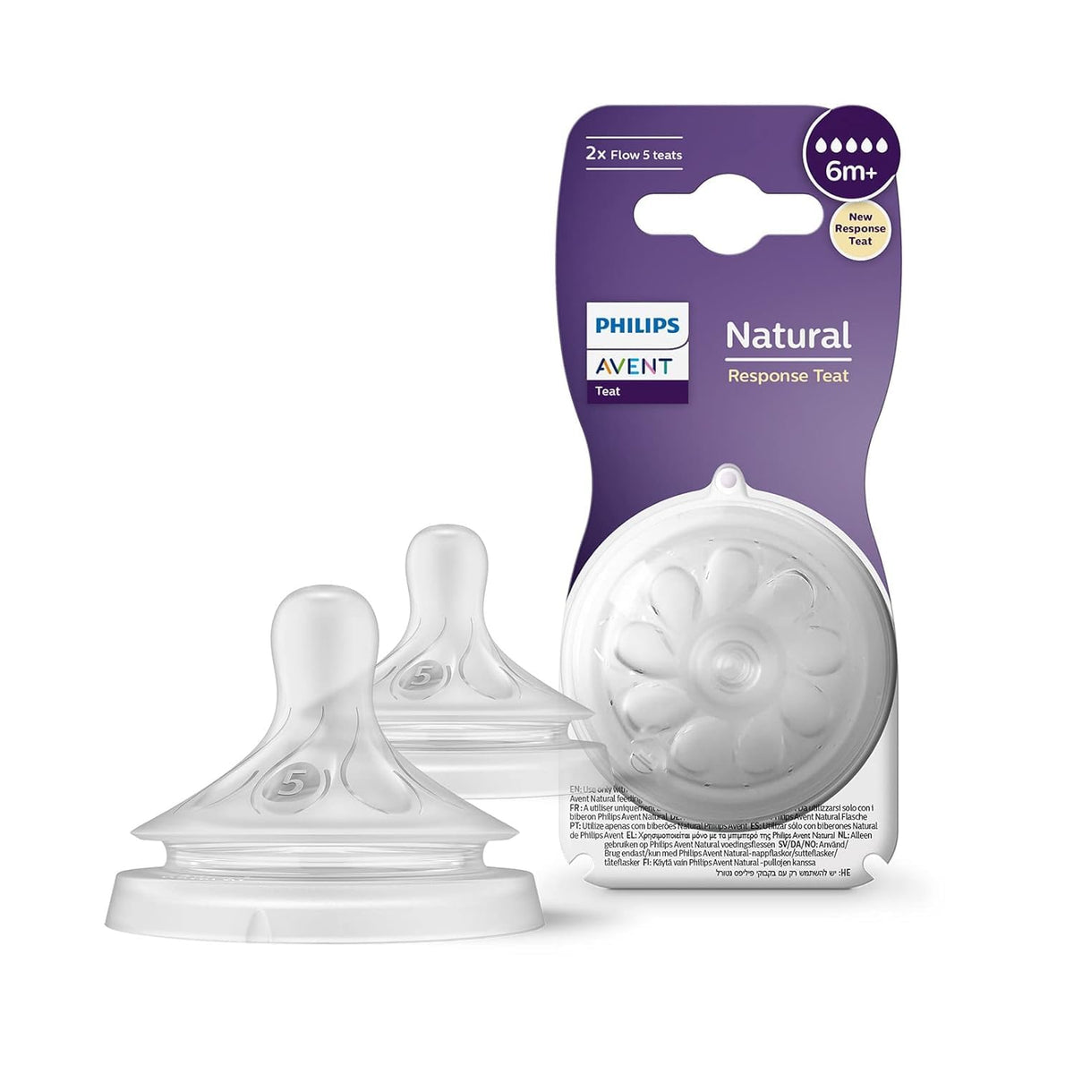 Philips Avent Natural Response Bottle Teat - 2 x Baby Bottle Flow 5 Teats for Babies Aged 6+ Months, BPA Free (Model SCY965/02) Fast Flow - 6 Months+ Fast Flow