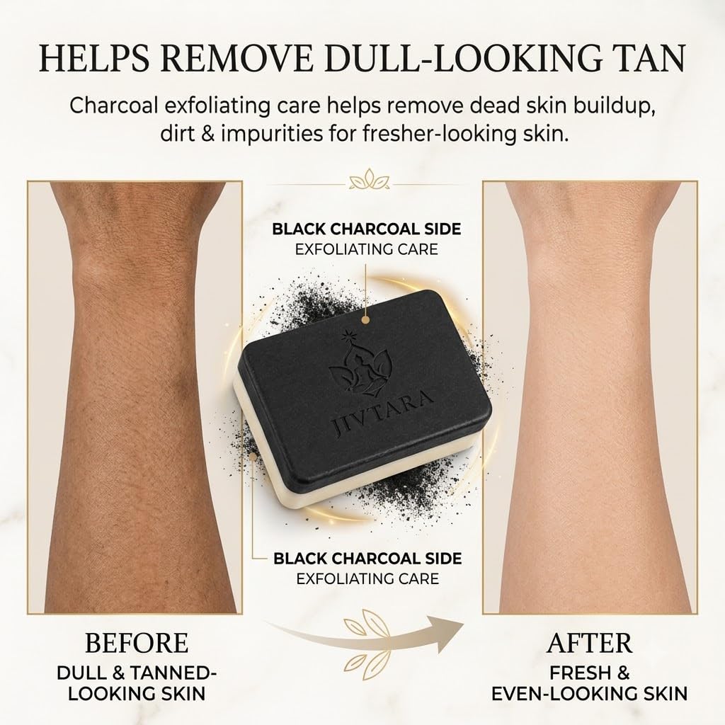 Detan Soap Pack of 3 | 2-in-1 Dual Action Charcoal & Shea Butter Soap Men & Women | Exfoliating Black Side, Soothing White Side | Deep Cleansing, Tan Removal &