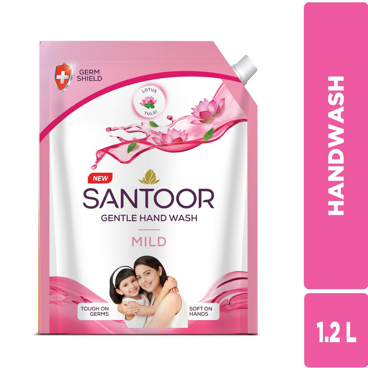 Santoor Mild Gentle Hand Wash 1200ml with Goodness of Lotus & Tulsi| Rich Lathering Formula with Anti-Bacterial Properties| Soft on Hands| Soothes & Hydrates Sk