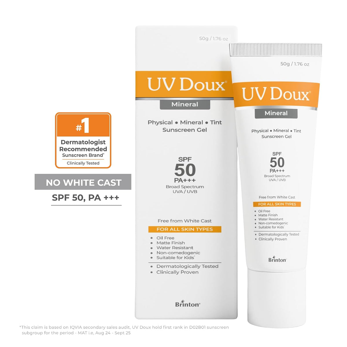 UV Doux Tinted Mineral Sunscreen SPF 50 PA+++ | 100% Mineral Broad Spectrum | Zinc & Iron Oxide | No White Cast | India’s No.1 Dermatologist Recommended Brand |