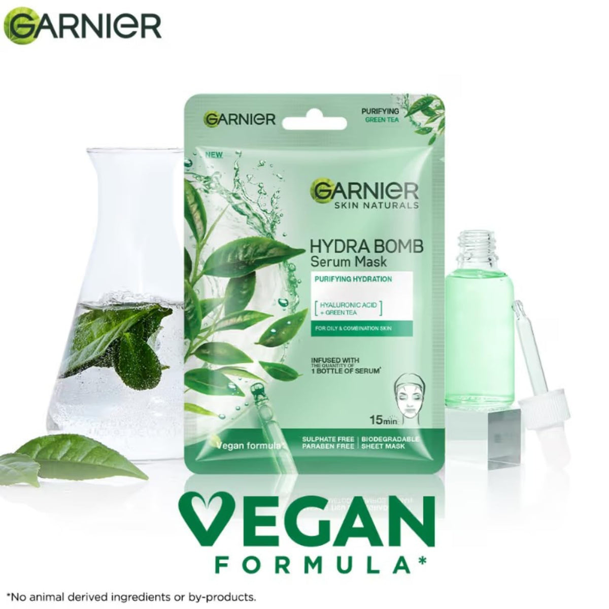 Garnier Skin Naturals, Face Serum Sheet Mask, Pack of 5 (Light Complete, Sakura, Blue, Green Tea, Charcoal)