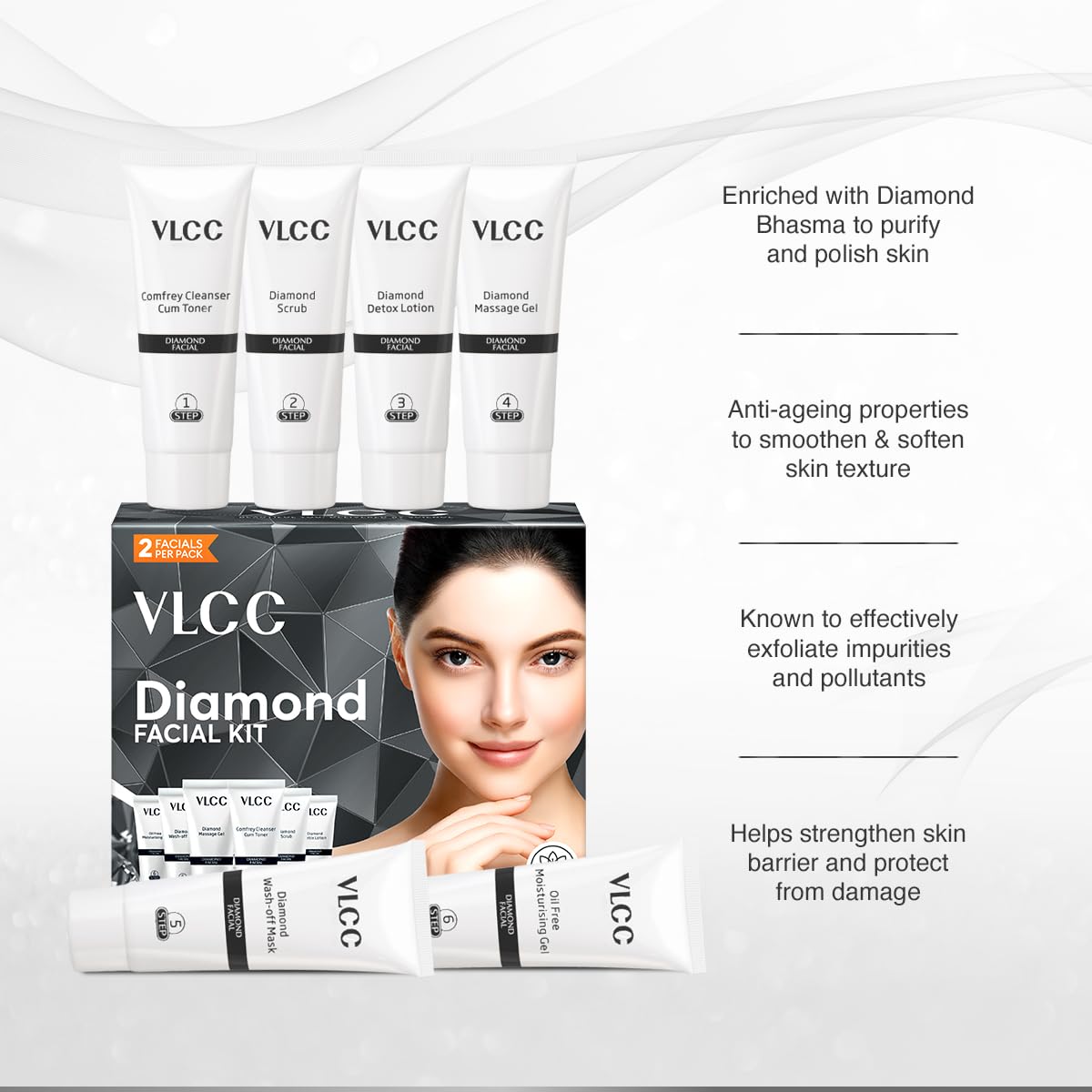 VLCC Gold Facial Kit & VLCC Diamond Facial Kit - 60g Each (Pack of 2) | Pamper your Skin for a Luminous Glow | Skin purifying with Parlour Glow | With Gold Bhas