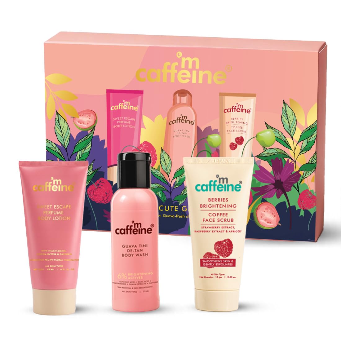 mCaffeine Berry Cute Glow Kit for Rakhi | With Guava Tini De-Tan Body Wash with 6% Brightening Blend + Sweet Escape Perfume Body Lotion with fruity-floral fragr