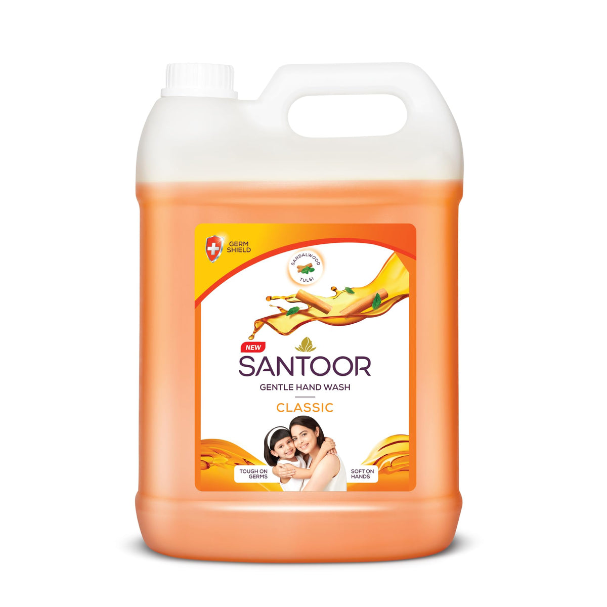 Santoor Classic Gentle Hand Wash 5000ml with Natural Goodness of Sandalwood & Tulsi| Rich Lathering Formula With Anti-Bacterial Properties| Soft on Hands| Sooth