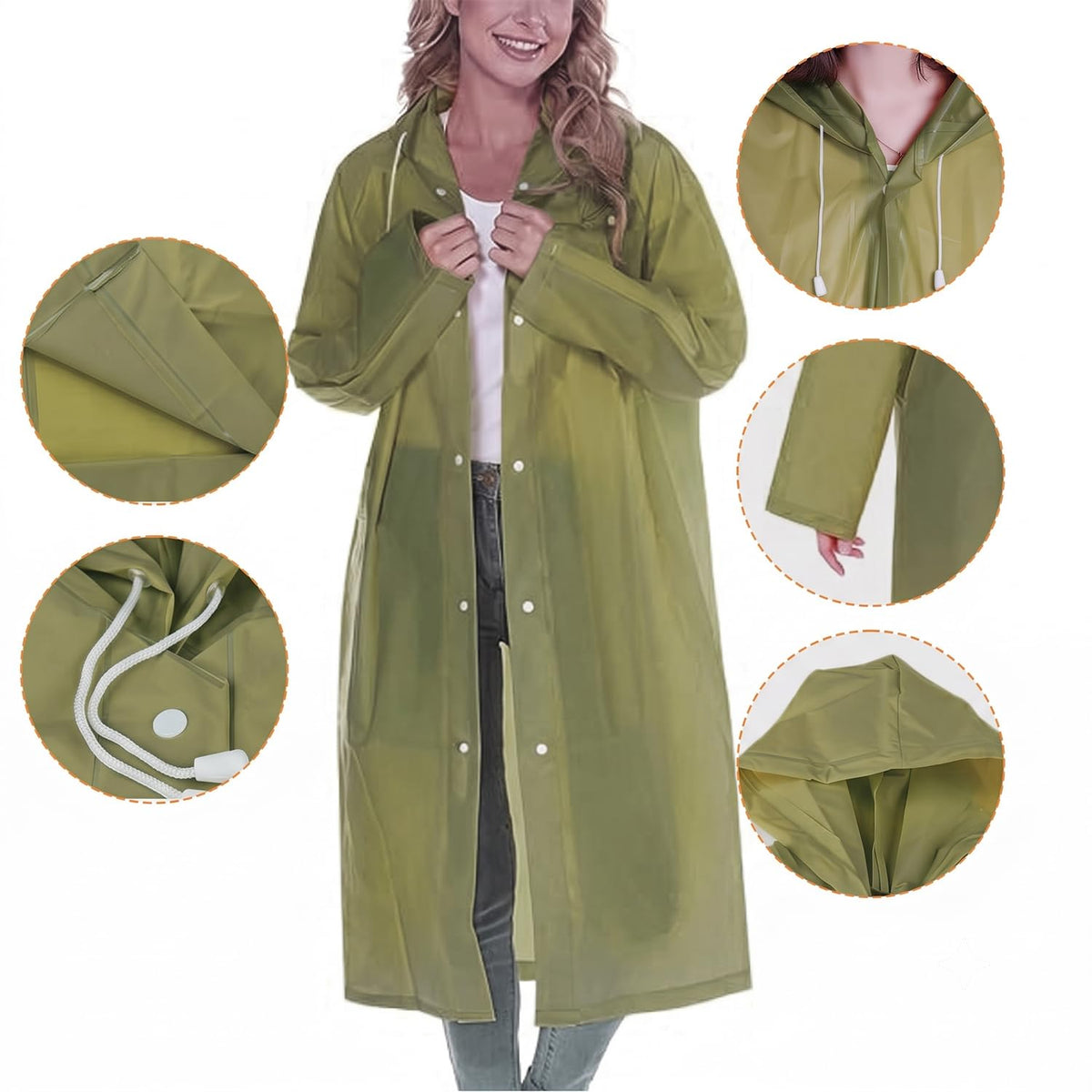 Pivalo EVA Rain Poncho for Men & Women-Lightweight Waterproof Raincoat with Hood Adjustable Drawstring & Button Closure Reusable Outdoor Rainwear for Men Women
