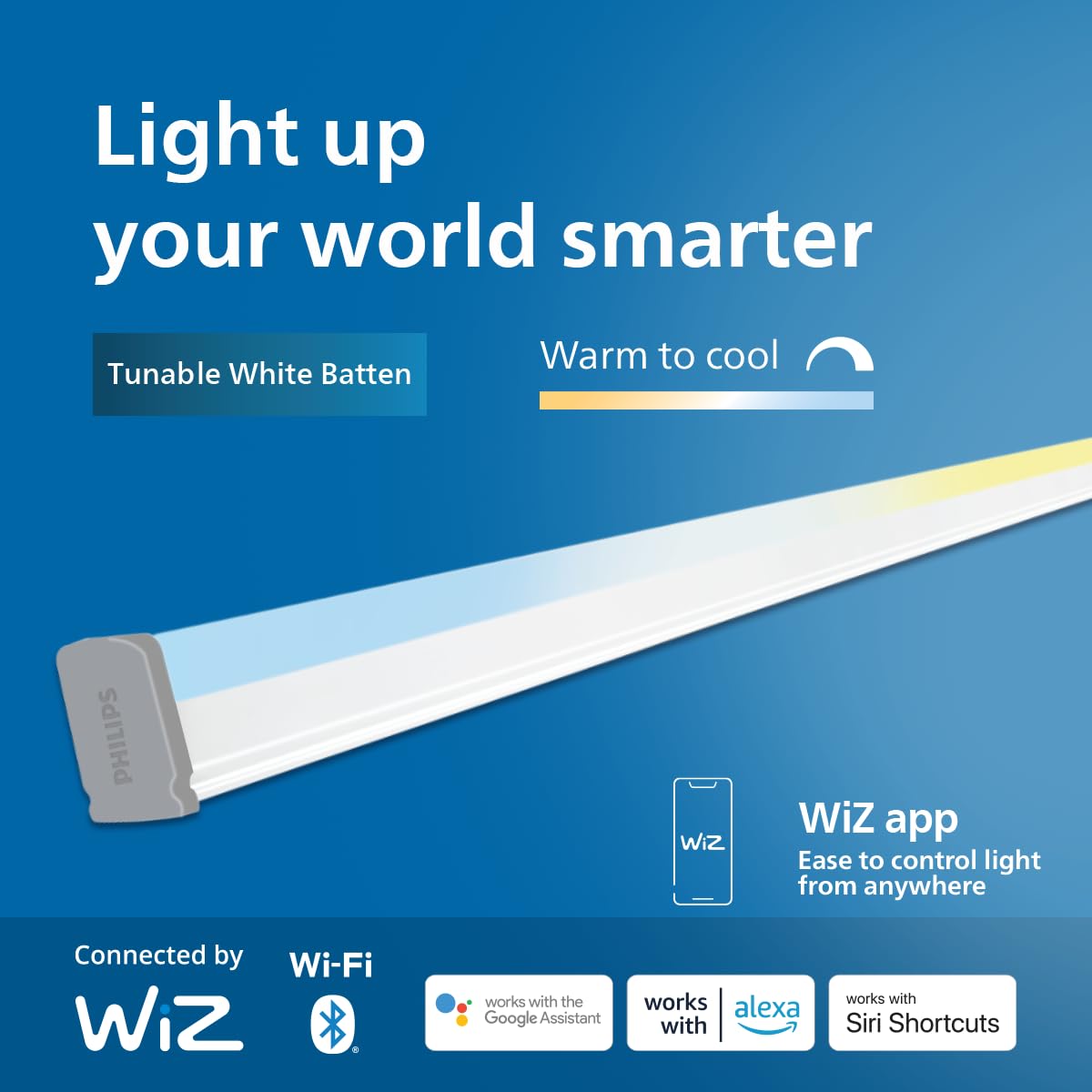 PHILIPS Smart Wi-Fi 24W LED Batten NXT | Tunable White 2700K–6500K | 2400 Lumens | WiZ App & Voice Control (Alexa, Google) | Energy Efficient | Pack of 1
