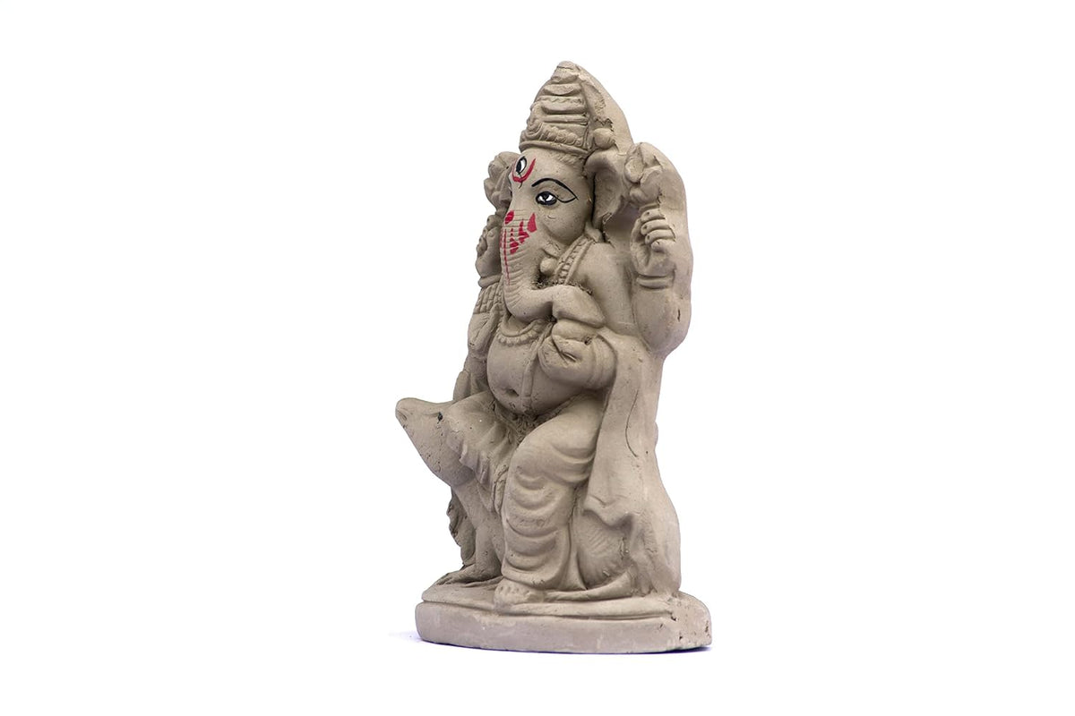 Clay Ganesh Chaturthi Idol, 6.5 inch, Brown, Traditional, Handmade, Earthenware, Ganesha