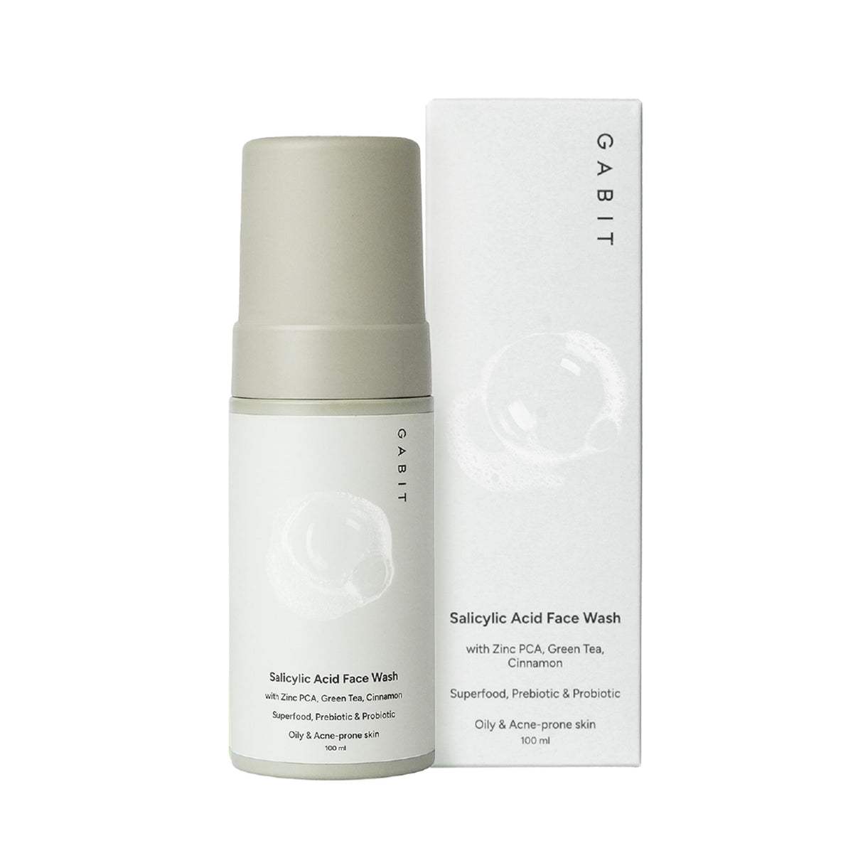 Gabit Salicylic Acid Face Wash for Oily, Acne Prone Skin | 1% Salicylic, Deeply Cleanse Pores, Exfoliates & Non-drying | Green Tea, Vit B5, Zinc PCA | For Men &