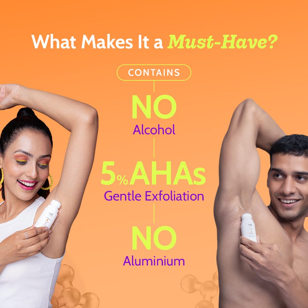 Chemist At Play UnderArm Roll-On with 5% AHA, Lactic Acid & 1% Mandelic Acid|Prevents Body Odour, Fades Pigmentation & Kills Bacteria|0% Aluminium & 0% Alcohol|For Sensitive Skin|Fragrance-Free|75ml