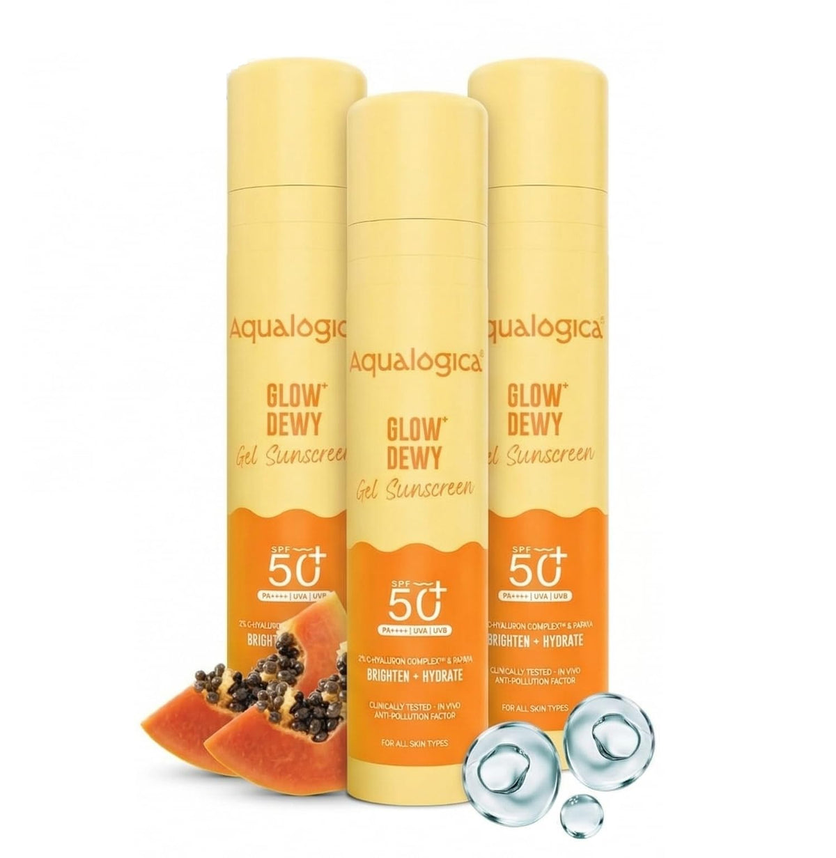 Aqualogica Glow+ Dewy Gel Sunscreen - 50 g x 3 | SPF 50+ PA++++ | In-Vivo Tested | New-age Filters | 12-Hour* Sun Protection | Tan Protection | For Bright & Hyd