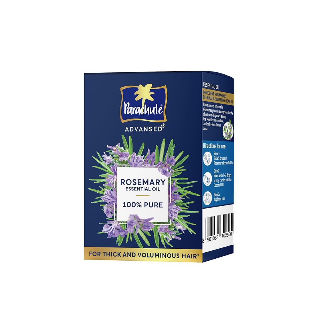 Parachute Advansed Rosemary Essential Oil | 100% Pure | Hair Growth & Hair Fall Control | Thick & Voluminous Hair | Moisturises dry hair, Reduces hair breakage,