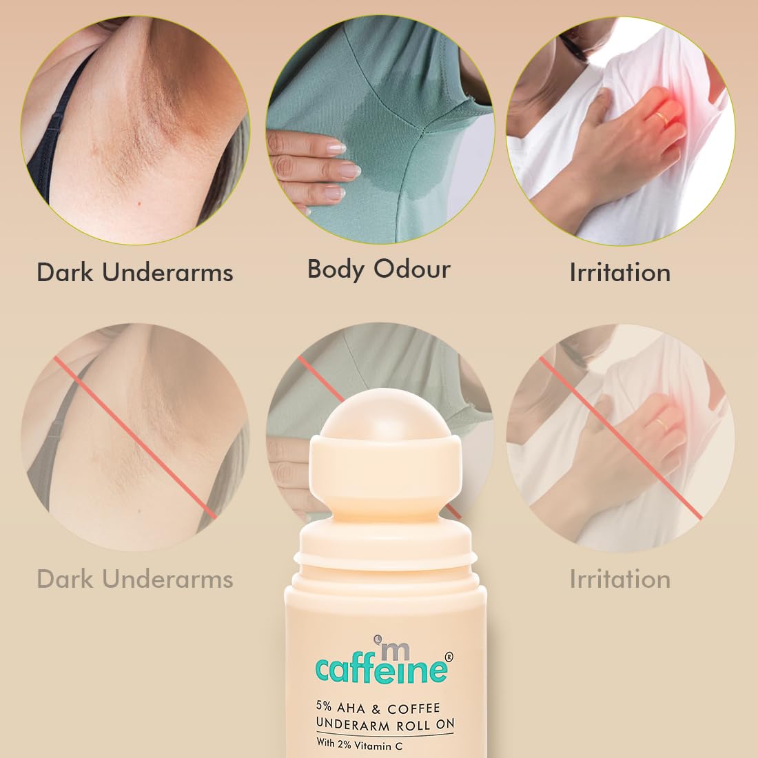 mcaffeine 5% Aha Underarm Roll On With Coffee,5% Lactic Acid&Mandelic Acid|48H Body Odour Control|Prevents Dark Underarms&Pigmentation,Kills Bacteria|Alcohol&Al