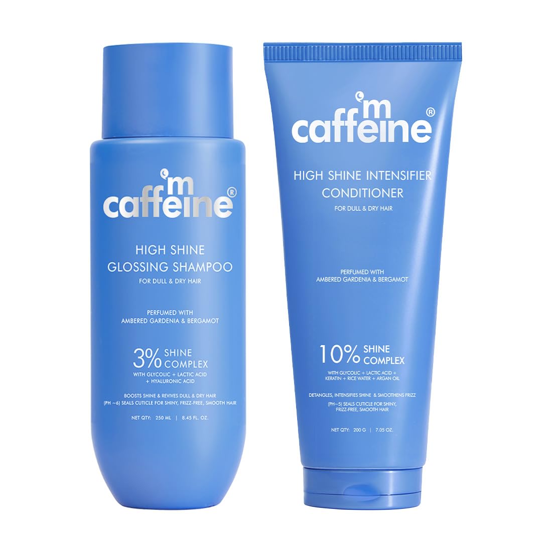 mCaffeine Glass Hair Wash Duo | Glossy Hair Shampoo + Shine Intensifier Conditioner | New Shine Complex | Smooth, Shiny Hair & 48Hr Frizz Control | Long Lasting