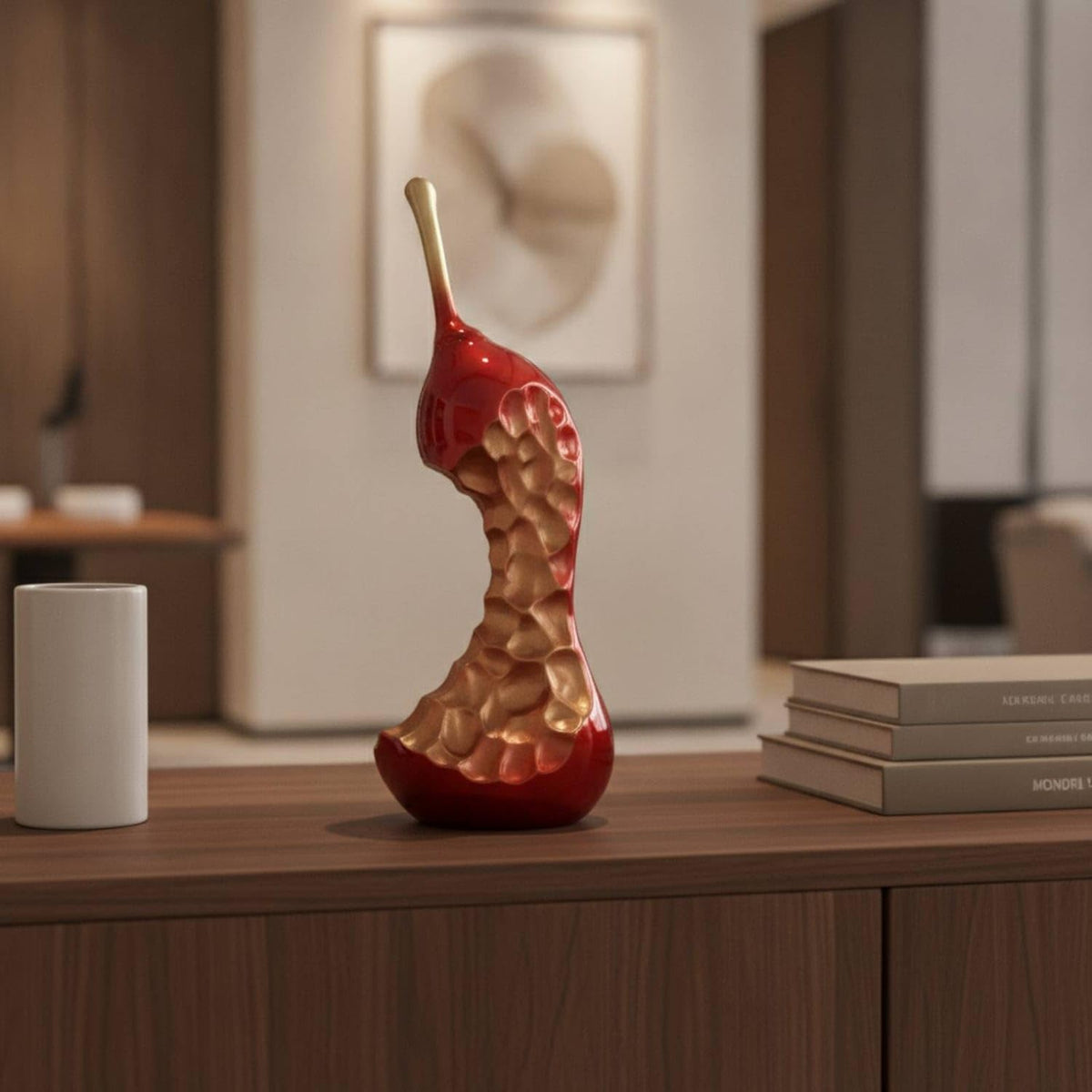 Glossy Pear Ornament Sculptural Pear Sculpture Elegant Tabletop Decor Modern for Living Room, Entryway, Office, Red, 12-12-32cm