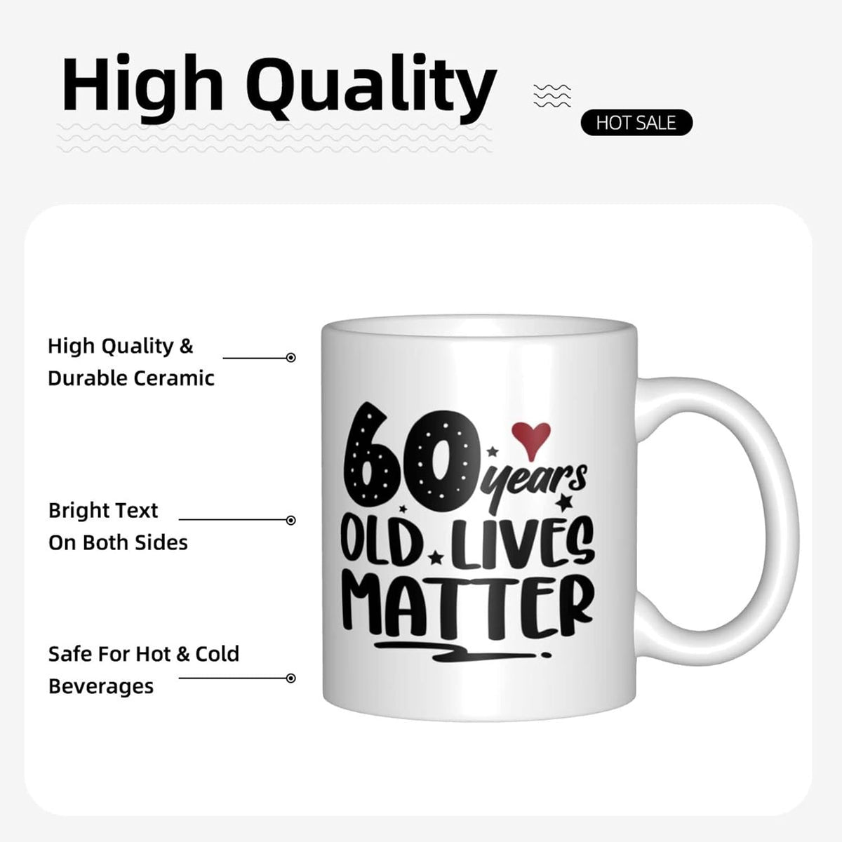 60th Birthday Gifts for Women Men, Funny 60 Year Old Lives Matter Coffee Mug 11 Oz, Happy Bday Vintage 1962 Gag for Turning 60 Mom Dad Grandma Grandpa Husband W