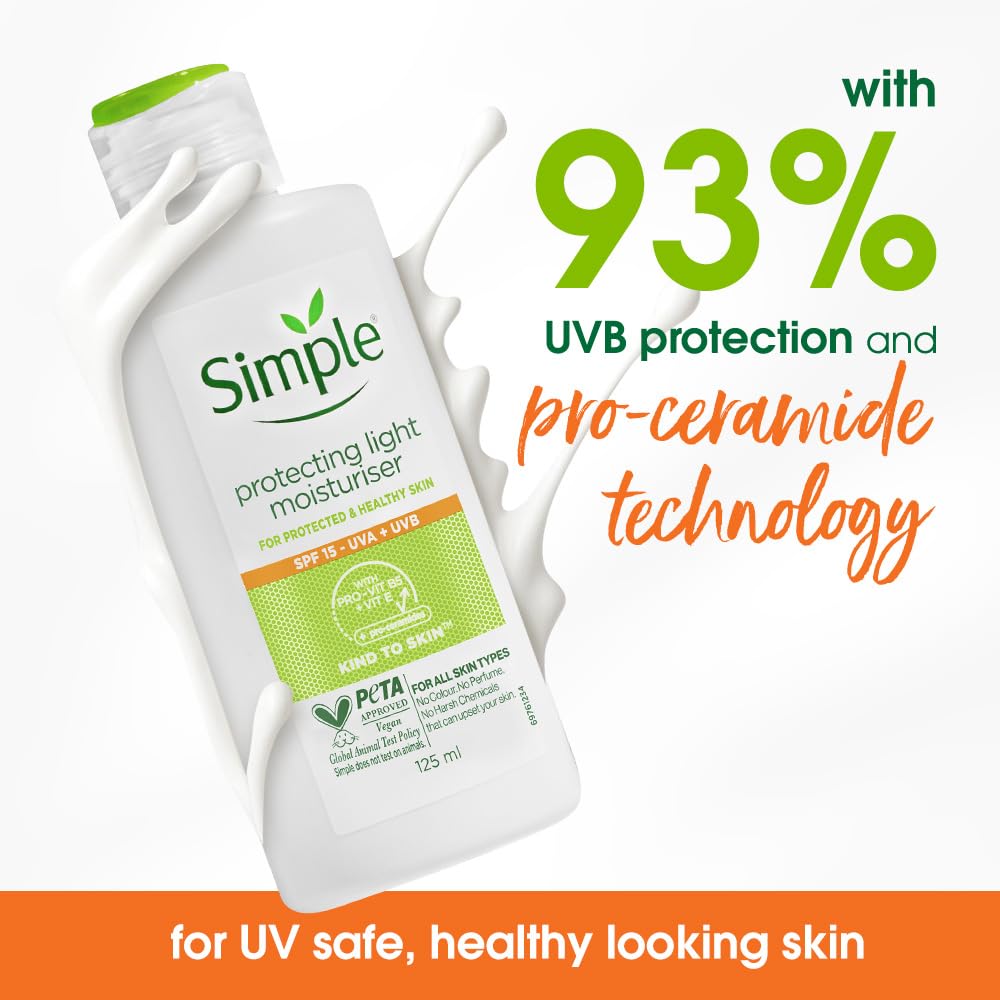 Simple Kind To Skin Protecting Light Moisturiser 125 ml | SPF 15- UVA+UVB | For Protected & Healthy Skin | For All Skin Types