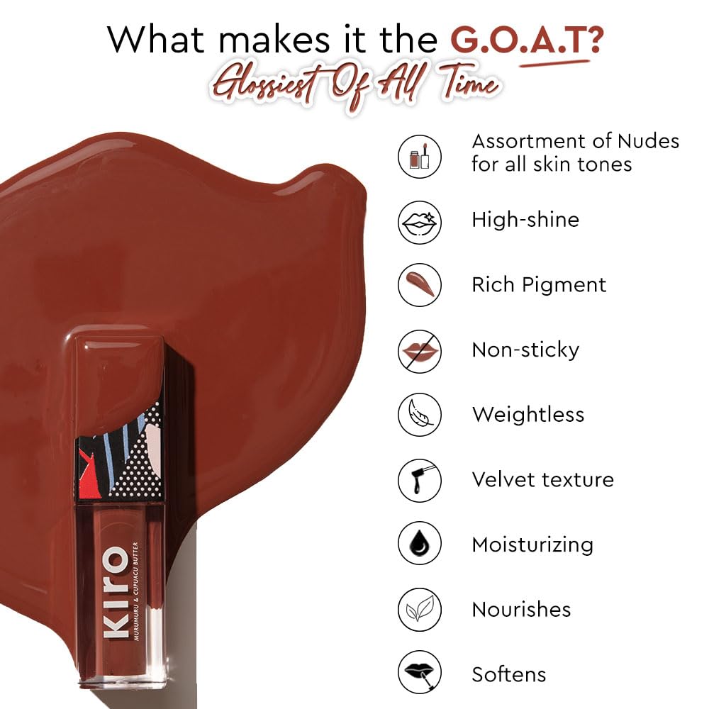 Kiro Glossfinity Crème Gloss - Blushing Apricot, 5ml | High-Shine Nude Lip Gloss | Hydrating, Non-Sticky Formula | Enriched with Murumuru & Cupuacu Butters | 8 Shades for Every Indian Skin Tone