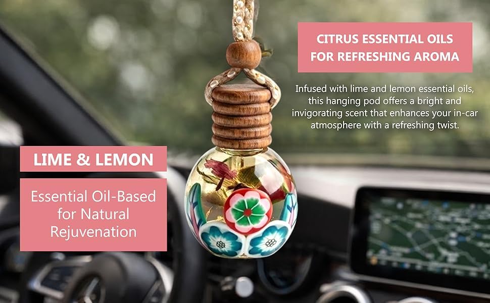 Car Perfume Freshener Hanging | Long lasting x 45 days | Herbal Citrus Blast | Lime & Lemon | Essential Oil-Based | Relaxing & Soothing Fragrance for Car, SUV o