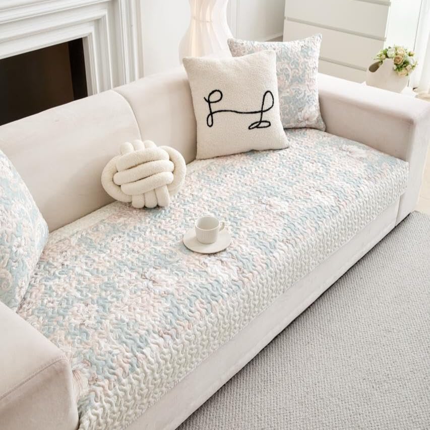 HOMETHREADS Innovative European Premium Style Anti Slip Cotton Sofa Cover Mat with PVC Backing for Non-Slip Comfort (Cream, 1 Seater Large | 70x90cm) 1 Seater L