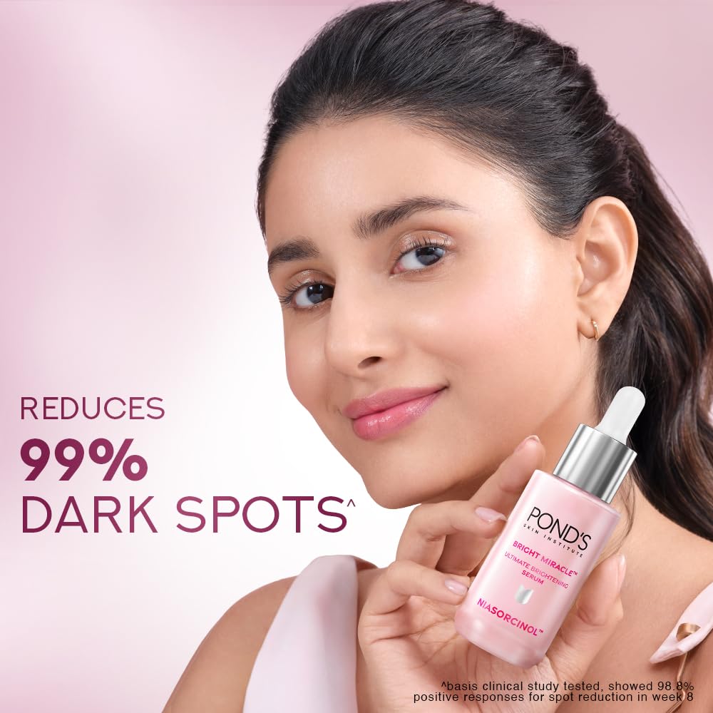 Pond's Bright Miracle Ultimate Brightening Serum with Niasorcinol | 30X better than Vitamin C | For Visibly Brighter, Spot-Free Skin in 1 Week | Lightweight & F