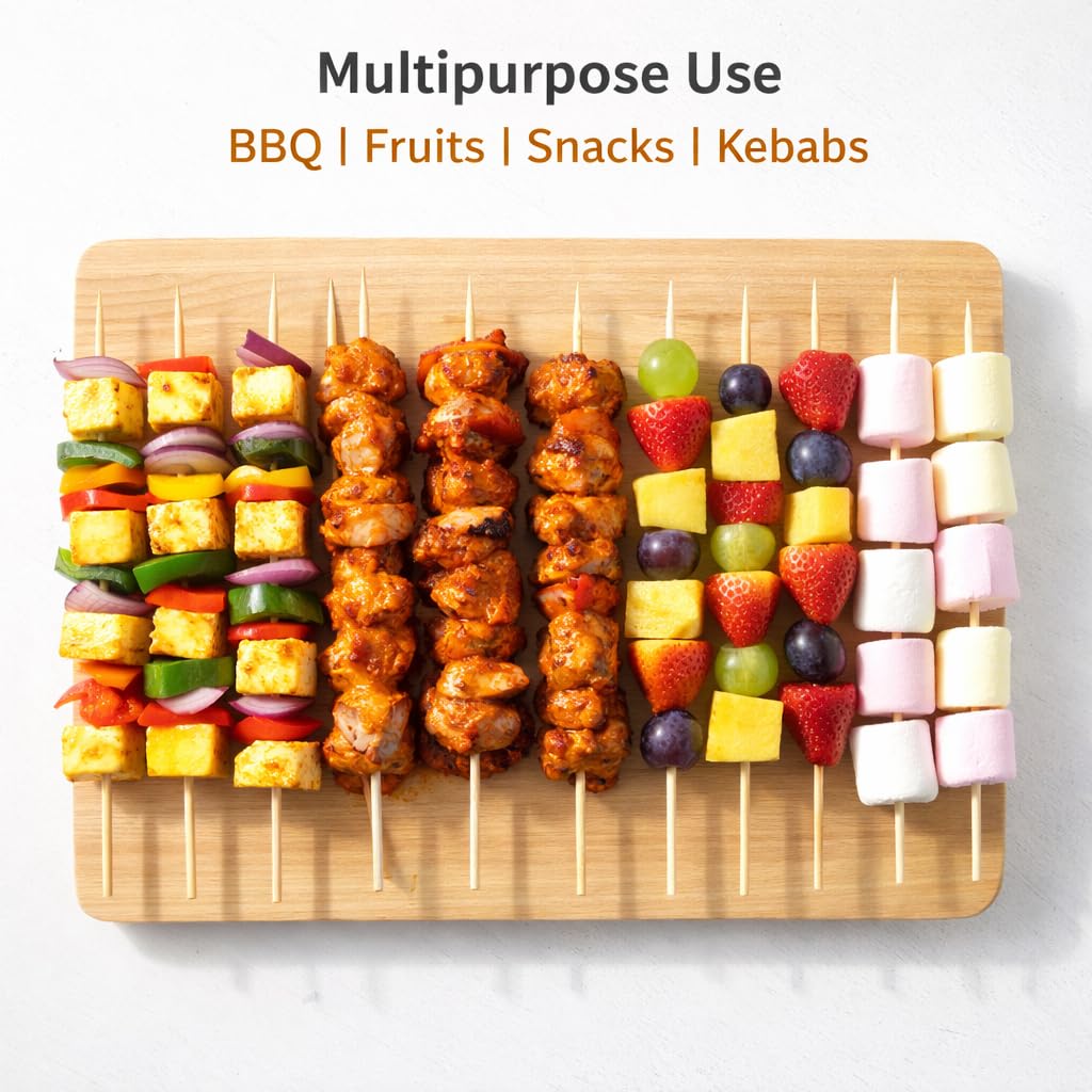 Sakoraware Natural Bamboo Wooden Skewers | BBQ Sticks Seekh (260 pcs) for Kabab Chicken Paneer Tikka Fruits Salad | Barbecue skewers for Oven Microwave Pan Gril