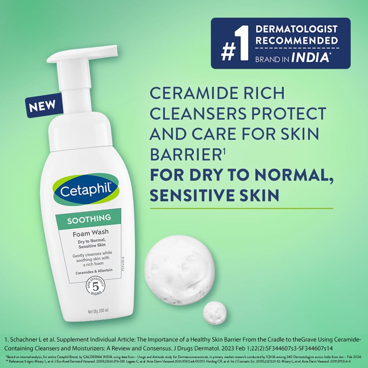 Cetaphil Soothing Foam Face Wash 200ml | Foaming Cleanser With Triple Ceramides for Sensitive Skin| Paraben, Sulphate & Allergen Free