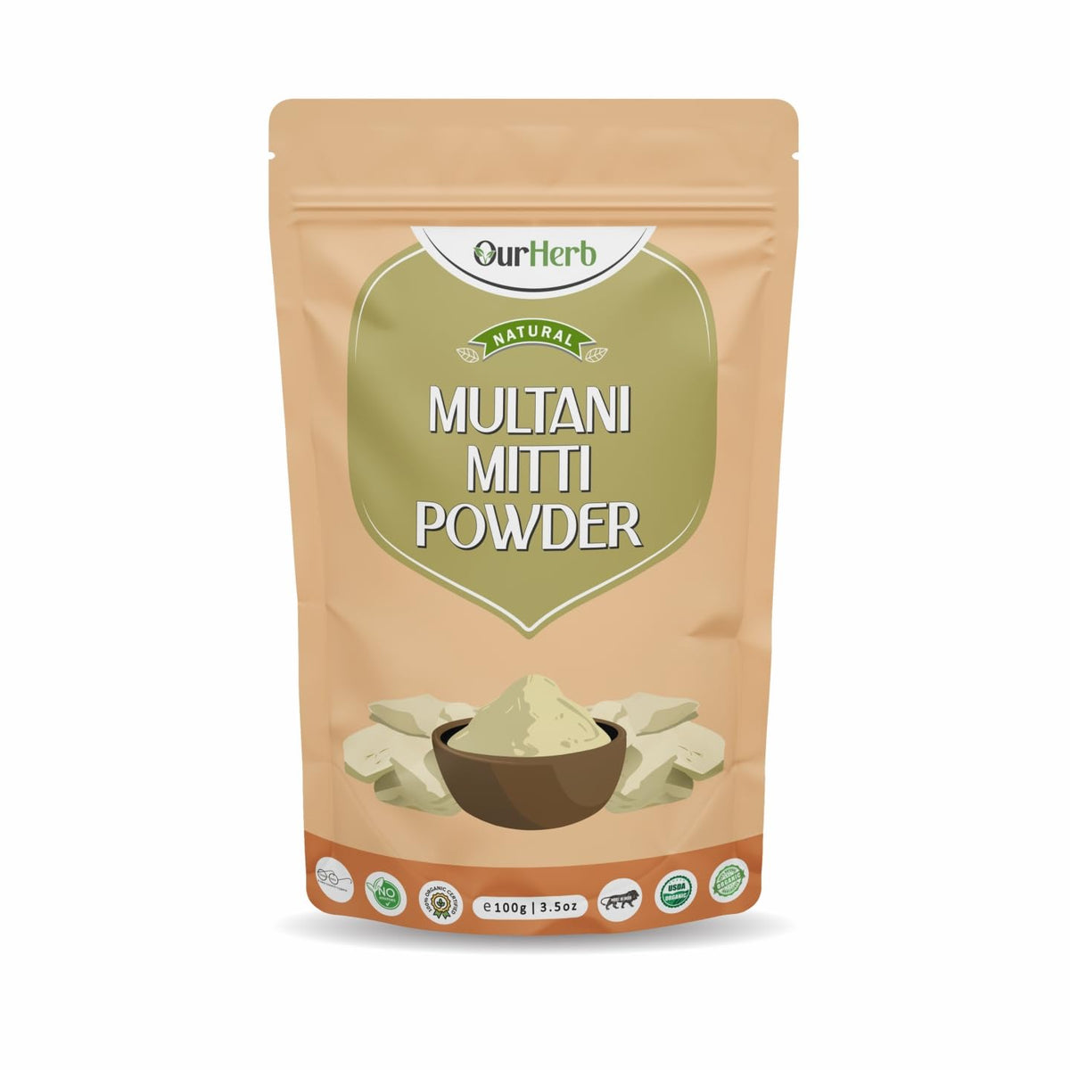 100% Natural Natural Multani Mitti powder for Exfoliating, Soothing, Nourishing, Smoothening Face, Skin and Hair Fuller's Earth, Bentonite Clay - 100g Multani M