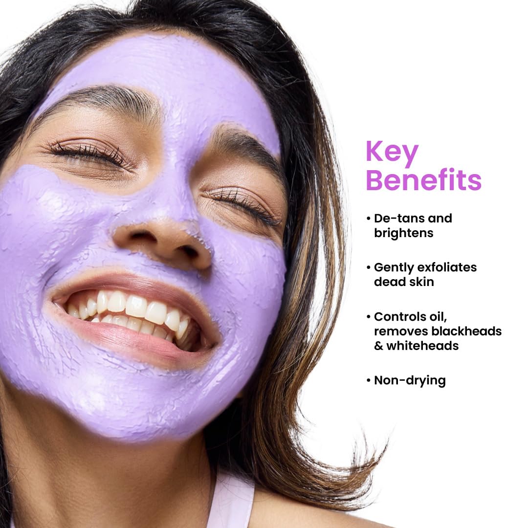 Foxtale De-Tan Face Mask for Glowing Skin| Clay Mask with Lactic Acid for Tan Removal, Reduction in Blackheads, Instant Brightening| New-Age Ubtan Face Pack for All Skin Types | Men & Women- 75g