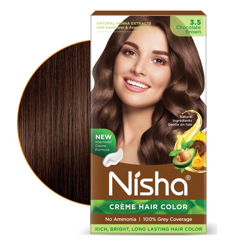Nisha Creme Hair Color, Chocolate Brown 3.5, 120g, Long-Lasting Hair Dye for Grey Coverage, Natural Shine & Smooth Finish, For Men & Women, Pack of 1 Chocolate
