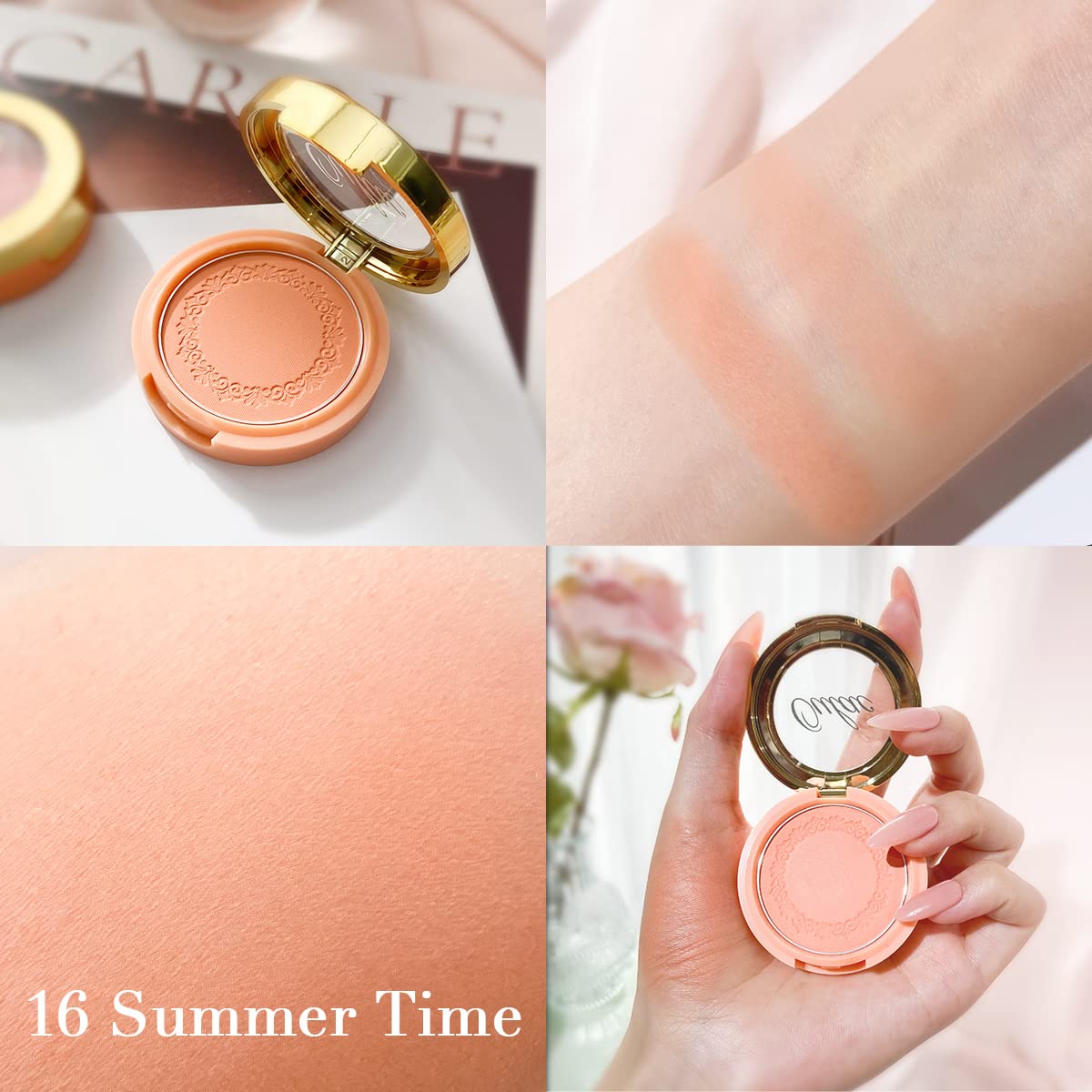Oulac Peach Orange Blusher Make up Powders Light Skin |Pigmented Cream Blusher Face| Natural Matte Glow | Cruelty-Free Vegan | 4.8g (16) Summer Time SUMMER TIME