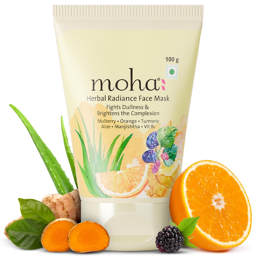 Moha Herbal Radiance Face Mask Cream with Aleo Vera, Turmeric, Orange & Mulberry for Deep Nourished, Brightening Skin - Reduces Dullness & Tanning | No Paraben,