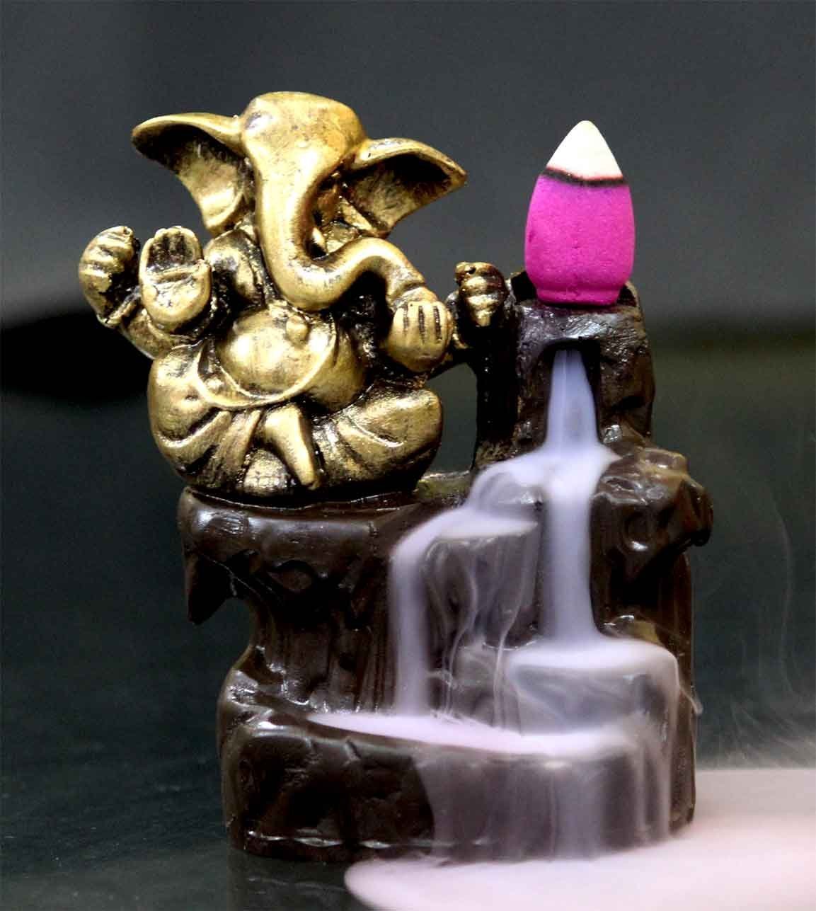 eCraftIndia Ganesha Smoke Backflow Incense Holder (3 cm x 3 cm x 5 cm, Brown) MSBIH119