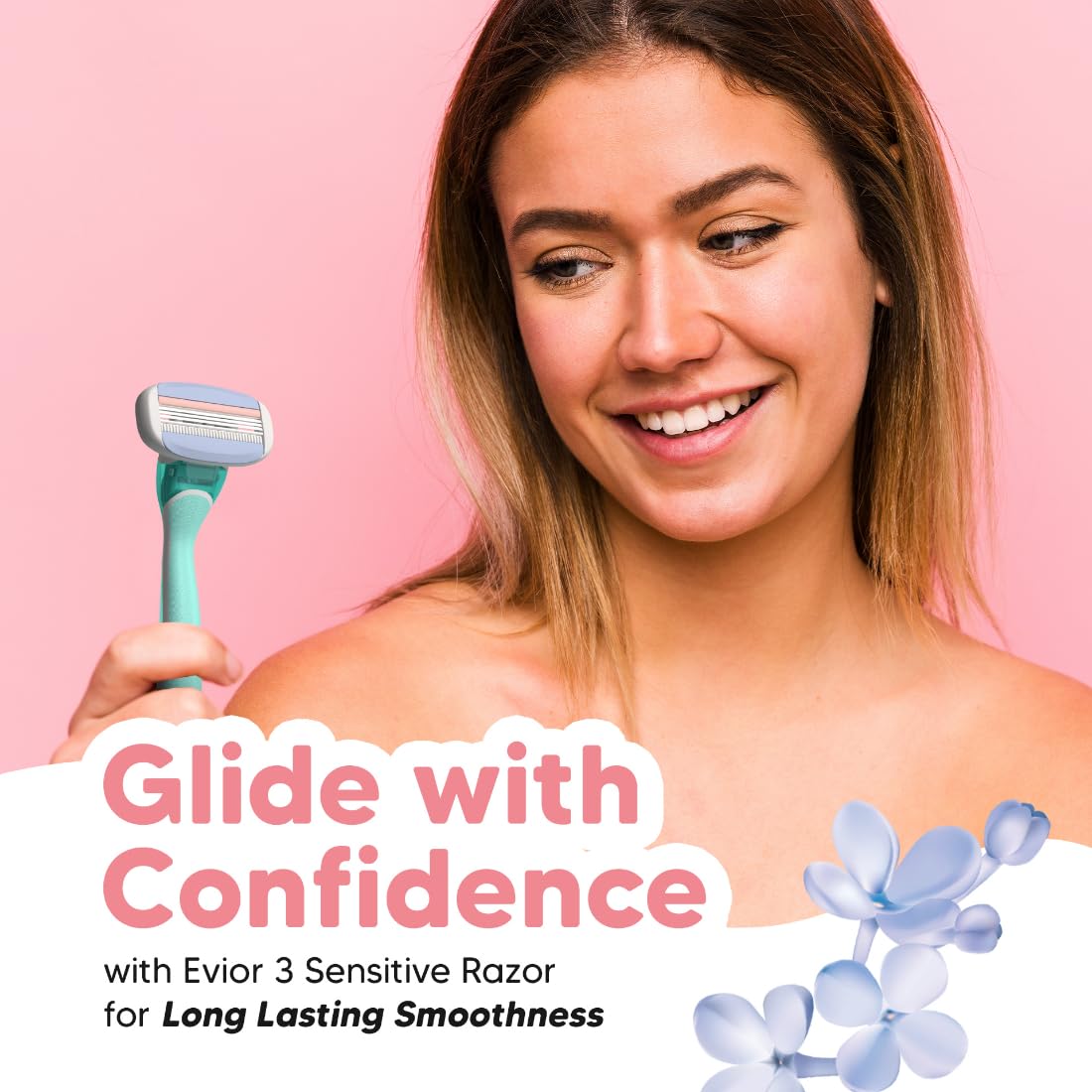 Letsshave Evior 3 Sensitive Shaving Razor for Women | 1 Handle + 2 Blades | Dual Moisture Bar with AloeVera, Vitamin E, Argan & Avocado Oils | Bikini & Underarm