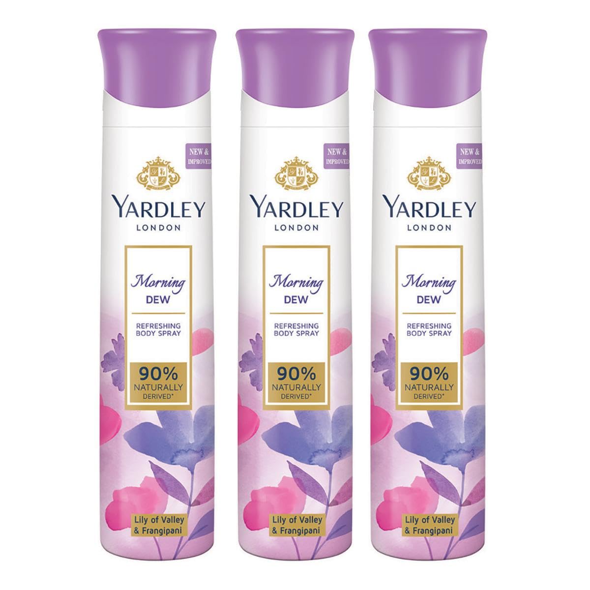 Yardley London Morning Dew Refreshing Body Spray Mega Pack| Lily of Valley & Frangipani Fragrance| Deodorant Body Spray For Daily Use| Deodorant For Women| 90%