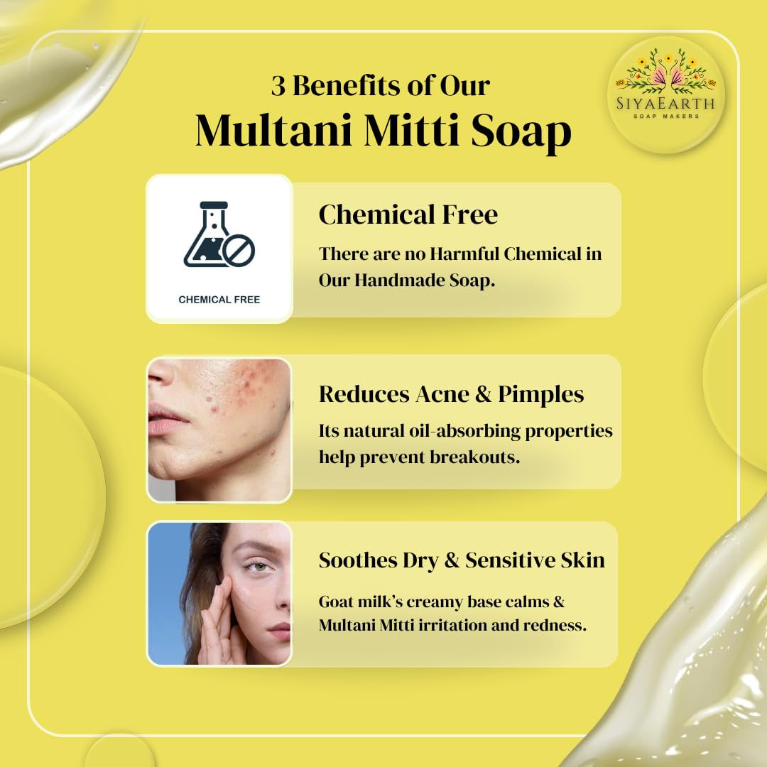 Natural Handmade Multani Mitti Soap & Camphor Soap – Pack of 2 for Men and Women, Skin Purifying, Cooling, Natural Skin Care