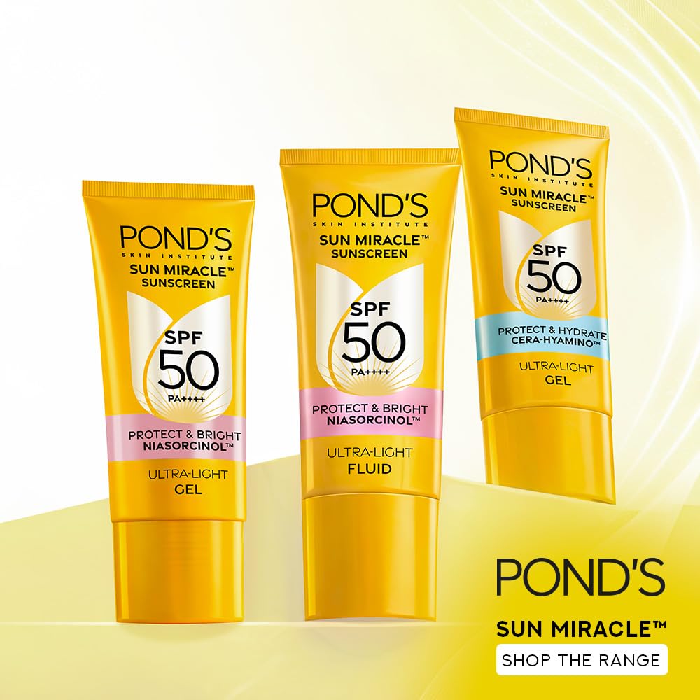 POND’S Sun Miracle SPF 50 PA+++ Crème Gel Sunscreen-Protect & Bright, With 3% Niacinamide, Fade Dark Spots in 4 Weeks, Lightweight, No White Cast 100g
