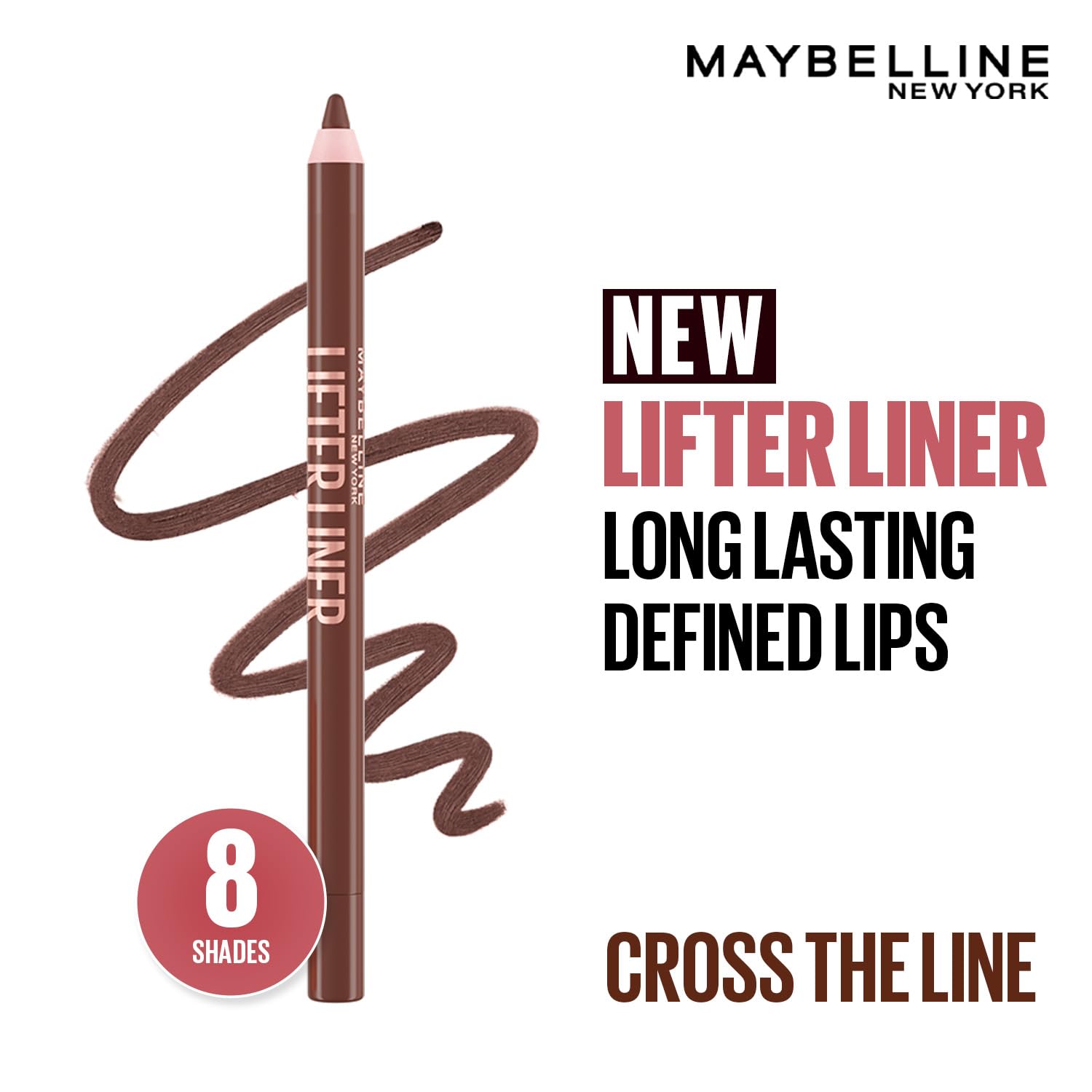 Maybelline Lifter Liner Lip Liner Pencil with Hyaluronic Acid, Cross The | Creamy, Moisturizing Lip liner | Smooth Glide Application for defined lips
