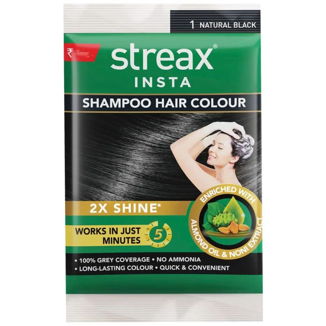 Streax Insta Hair Colour Shampoo, Natural Black, 15ml