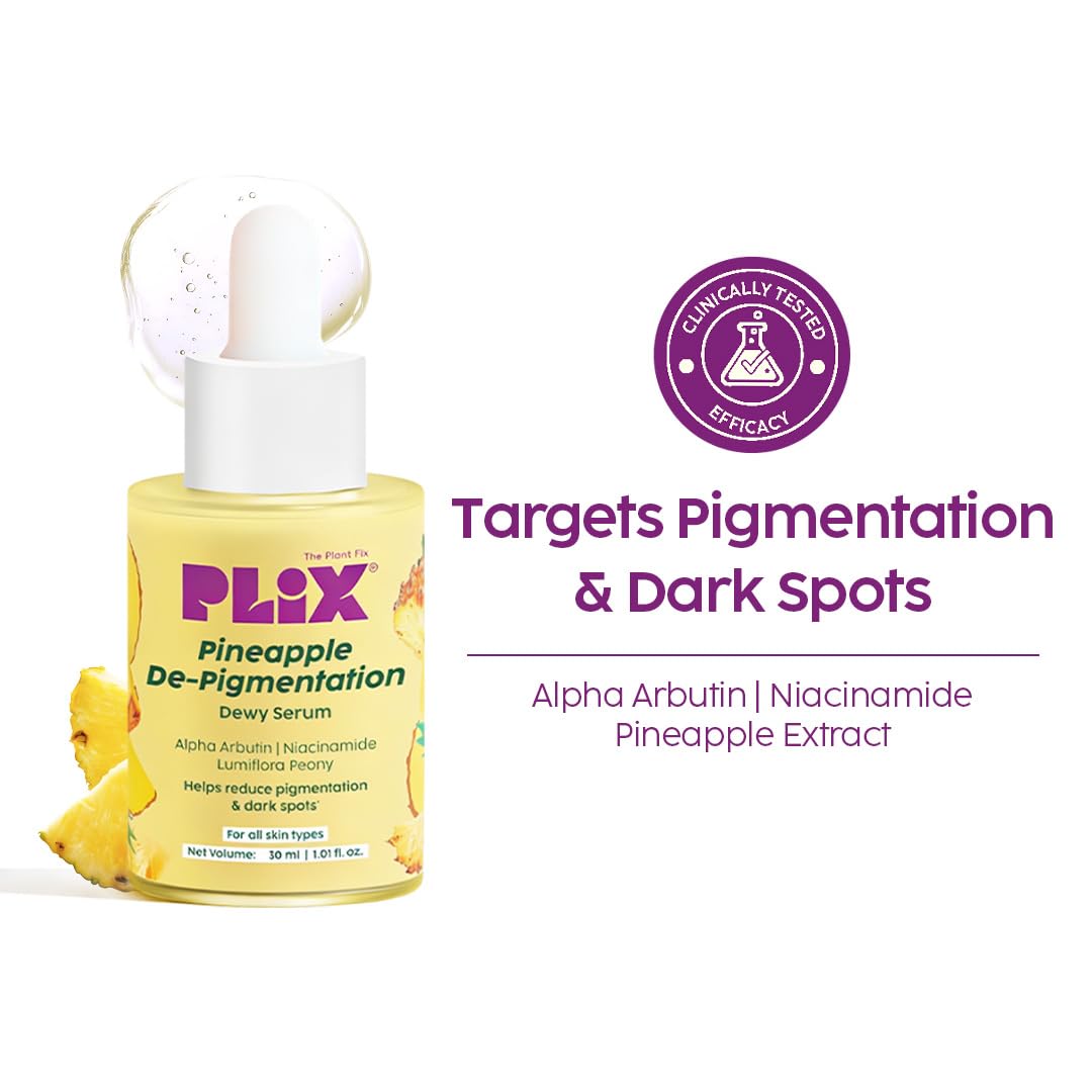 The Plant Fix Plix 2% Alpha Arbutin Pineapple De-Pigmentation Dewy Face Serum for Pigmentation & Dark Spots Removal for Unisex with 10% Niacinamide, 5% PHA for All Skin, 30ml (Pack of 1)