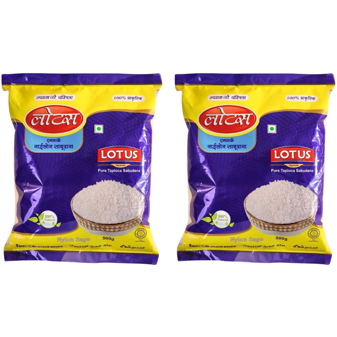 LOTUS Mini Nylon Sago | 1 kg - 2x500 gm | Organic,Pure, Gluten-Free Sabudana, Tapioca Pearls | Premium Sago Javvarisi 1000.0 Grams
