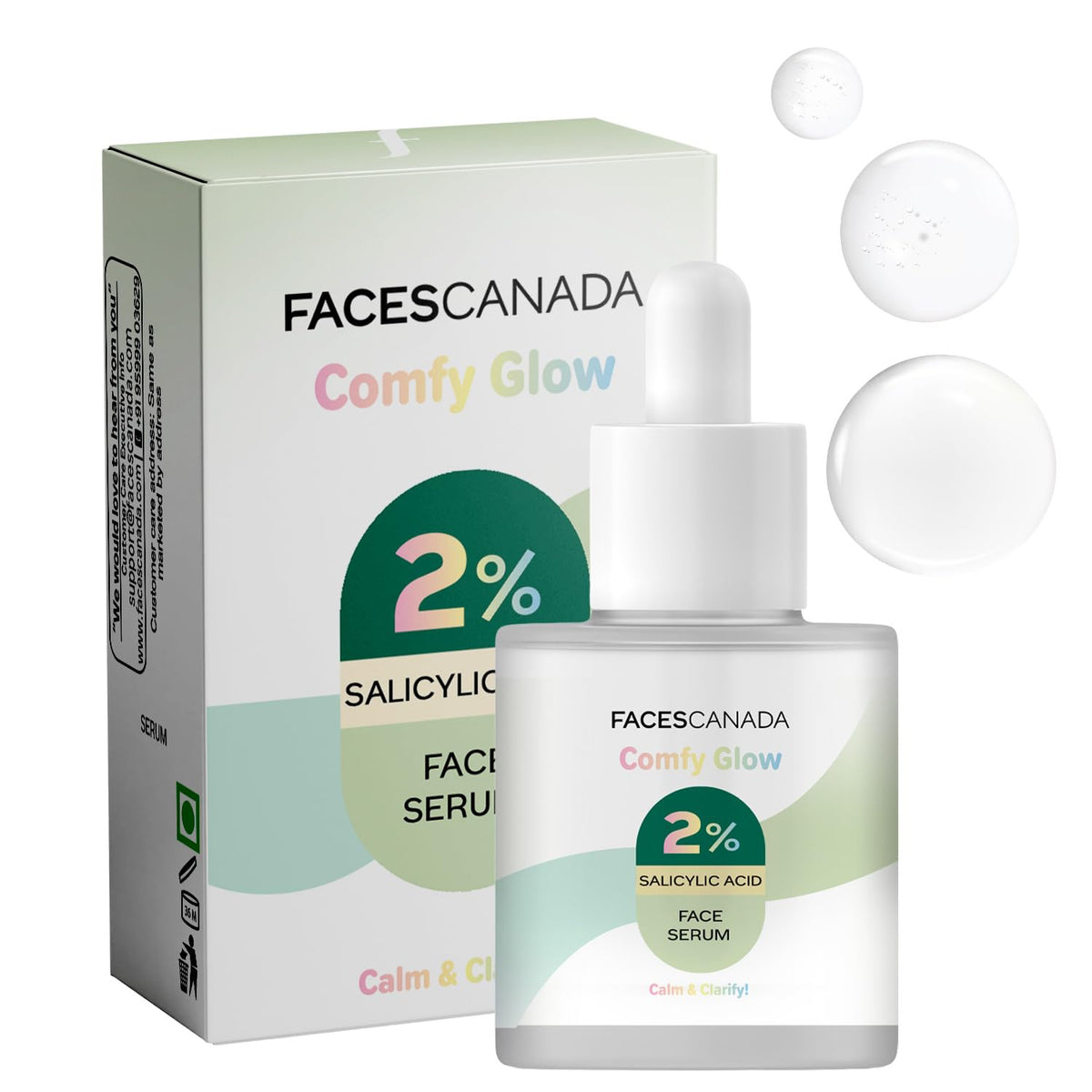 FACES CANADA Comfy Glow 2% Salicylic Acid w/w Face Serum - 15ml | Clears Acne & Blackheads | Unclogs Pores | Controls Oil | Even Skin Tone | Smooth Skin Texture