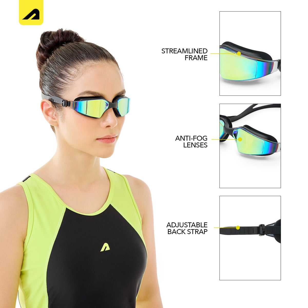 Boldfit Swimming Goggles for Men & Women With Adjustable Strap, Swimming Goggles for Women Air Tight & for Adults With Ear & Nose Plug Set- Black