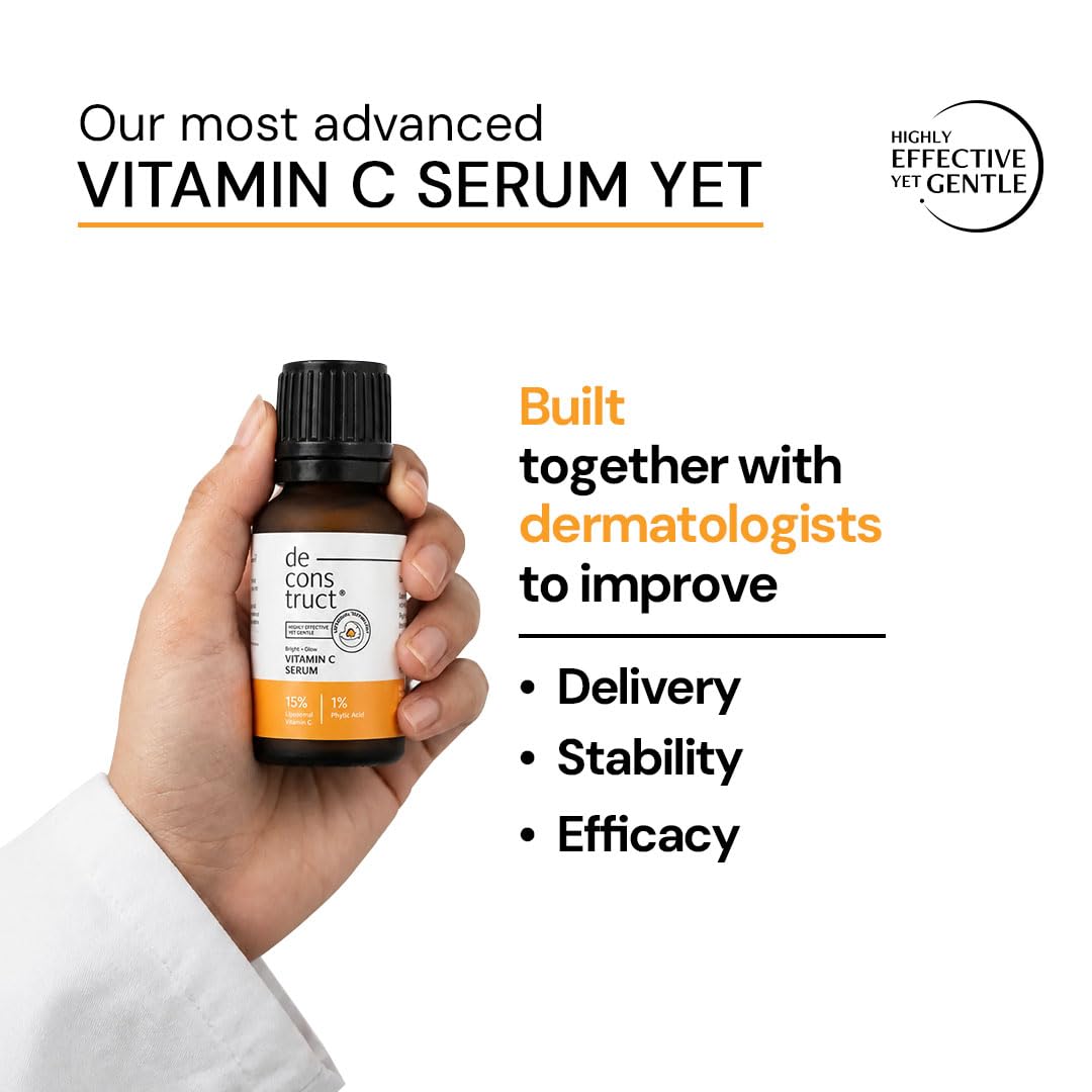Deconstruct Bright + Glow 15% Advanced Vitamin C Serum |With Liposomal Technology| For Pigmentation, Dullness & Dark Spots| Suitable for All Skin Types | Co-cre