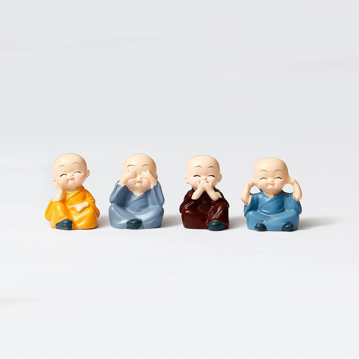 eCraftIndia Resin Set of 4 Little Monk Buddha Statue Think No Evil Speak No Evil Hear No Evil See No Evil Showpiece for Home Decor Living Room Office| Diwali Ho