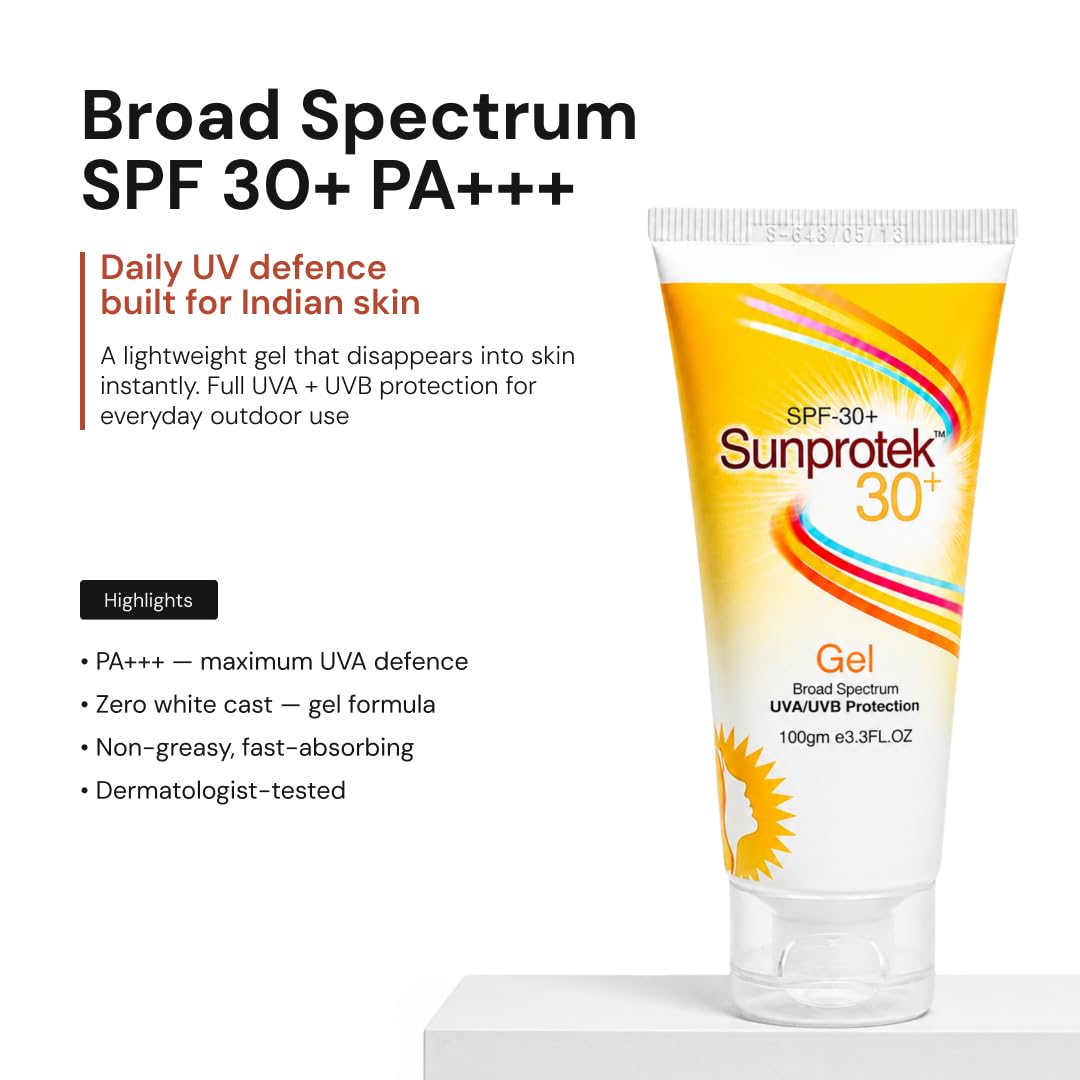 Sunprotek Sunscreen Gel SPF 50 PA++++ | Hydrating, Lightweight & Non-Greasy | No White Cast | Broad Spectrum UVA UVB | Clinically Tested | 100 g SPF 50+ | 100g